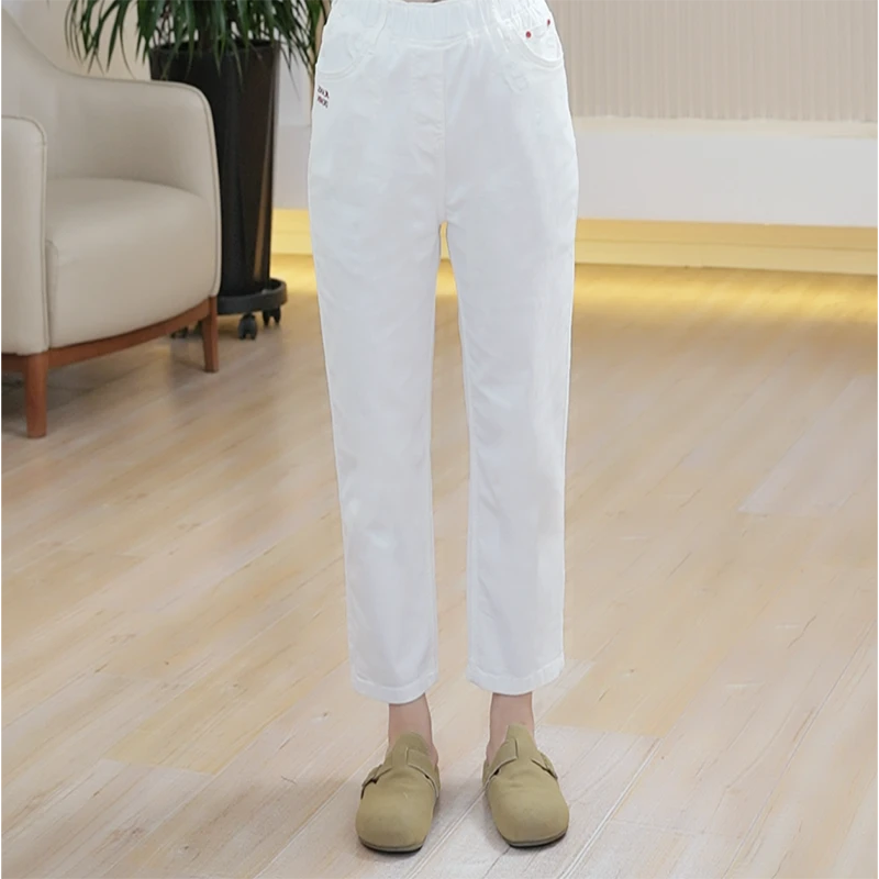 定制不支持7天无理由-窄版牛仔烟管裤29569高腰大码柔软直筒裤