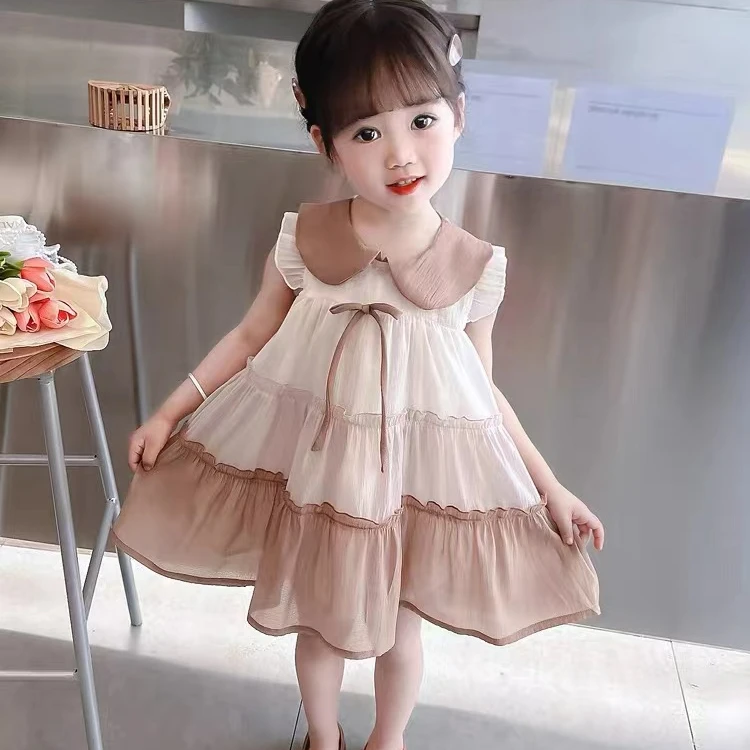 21118夏季新款2025韩版儿童无袖背心裙宝宝娃娃领公主蛋糕裙子