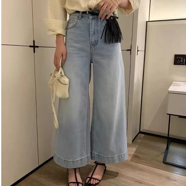 银子精选#2025春季新款浅蓝色宽松时尚小个子八分牛仔阔腿裤潮