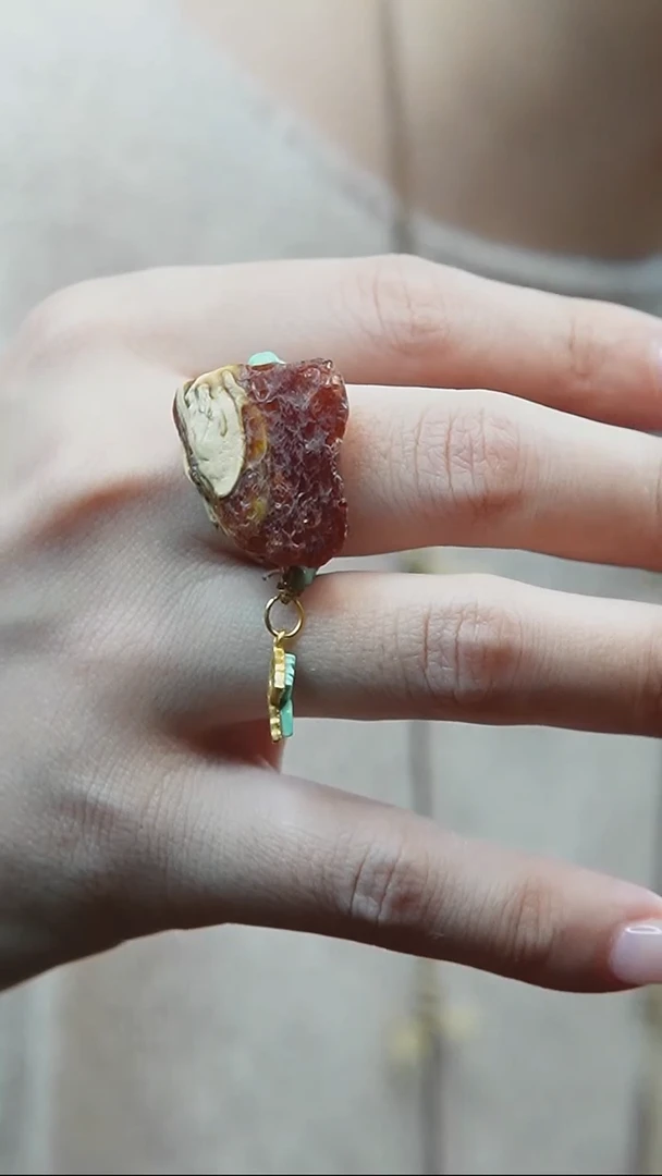 裸石蜜蜡未镶嵌*戒指设计款*蜜蜡原石戒指*