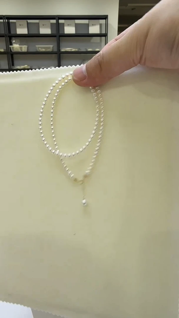 淡水珍珠18K金镶嵌项链3-4mm