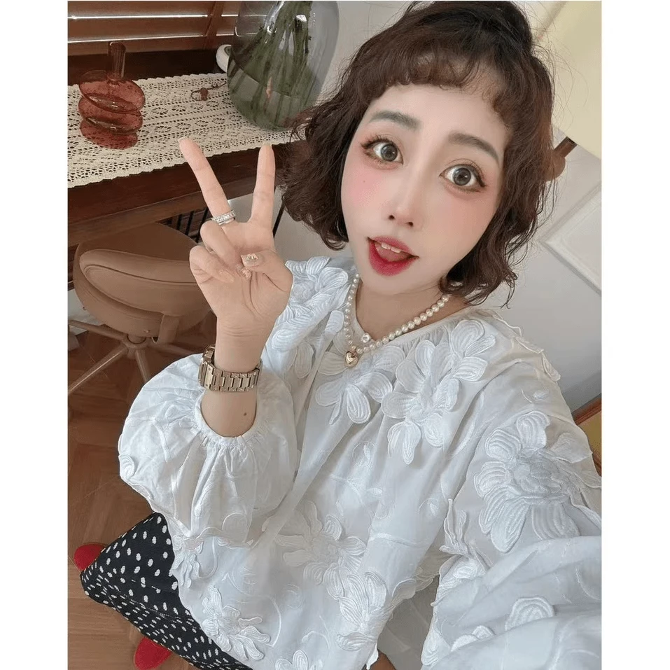 立体花朵韩版洋气衬衫女2025春季新款百搭衬衣今年流行的爆款上衣