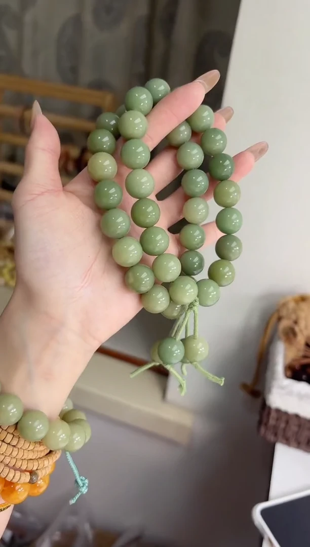 手串菩提根/象牙果阳光玫瑰玉化圆珠14.5mm手持随机