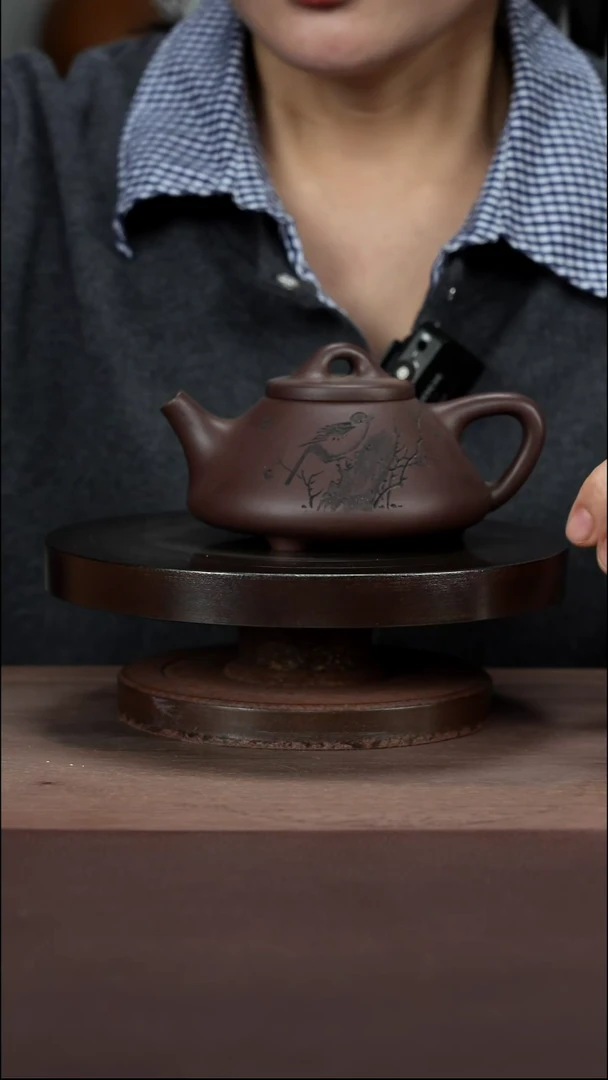 茶壶紫砂老紫泥刻绘子冶石瓢