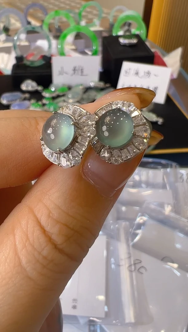 银S925镶嵌翡翠耳饰天然A货翡翠多样性发其一ZY13