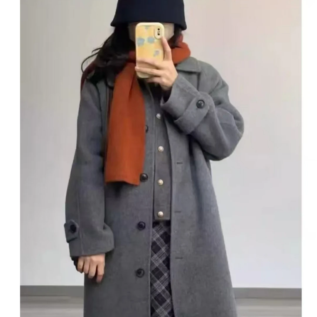 【清仓】外套女装圆领气质秋冬女士长款中长款韩版毛呢时尚