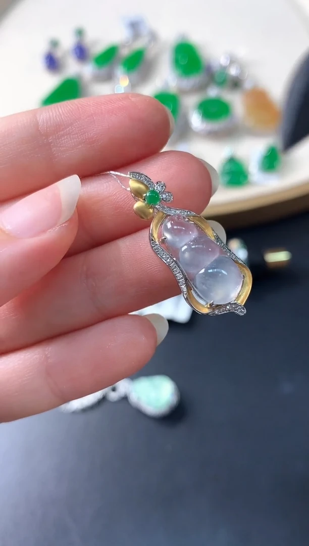 翡翠18K金镶嵌吊坠(不含链)A35|5980