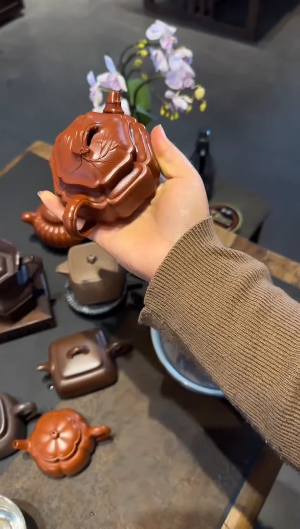 【闪购商品】紫砂茶壶六方海棠双线竹鼓