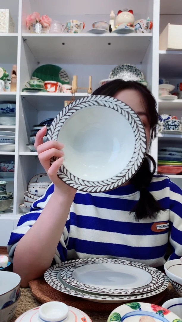 陶瓷美浓烧简约白色麦穗深盘17.5cm