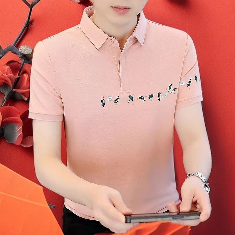 夏季外贸新款男士短袖T恤高档刺绣翻领POLO衫商务大码百搭半袖男