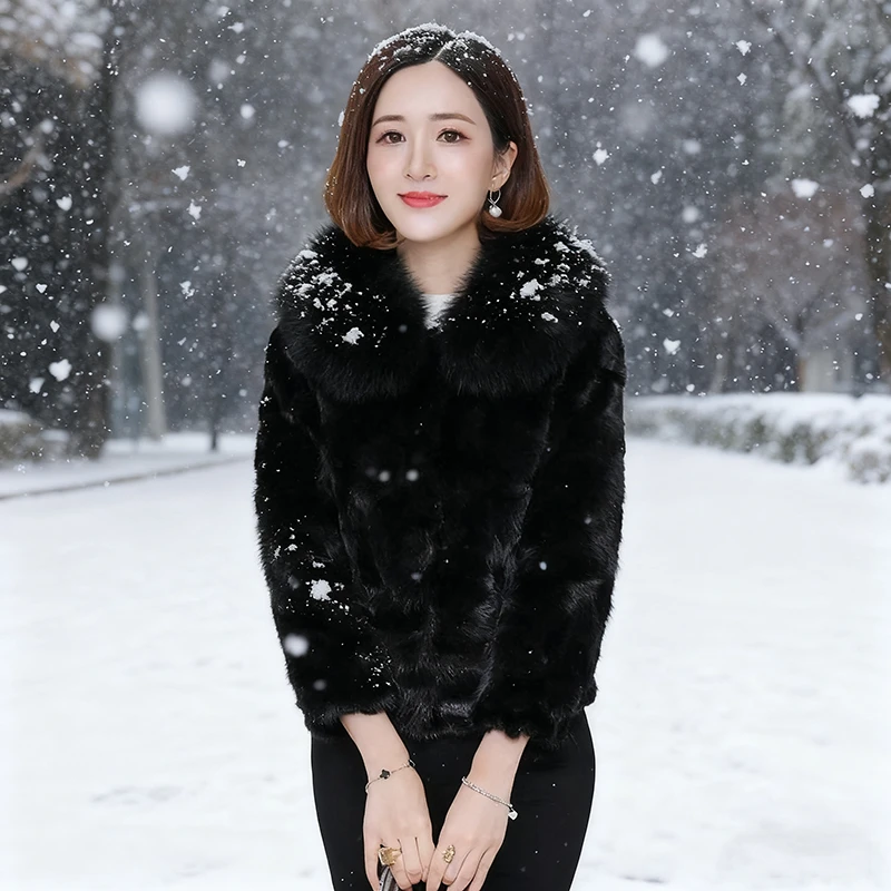 气质狐狸毛领皮草外套女水貂新款海宁皮毛一体气质毛毛大衣冬季