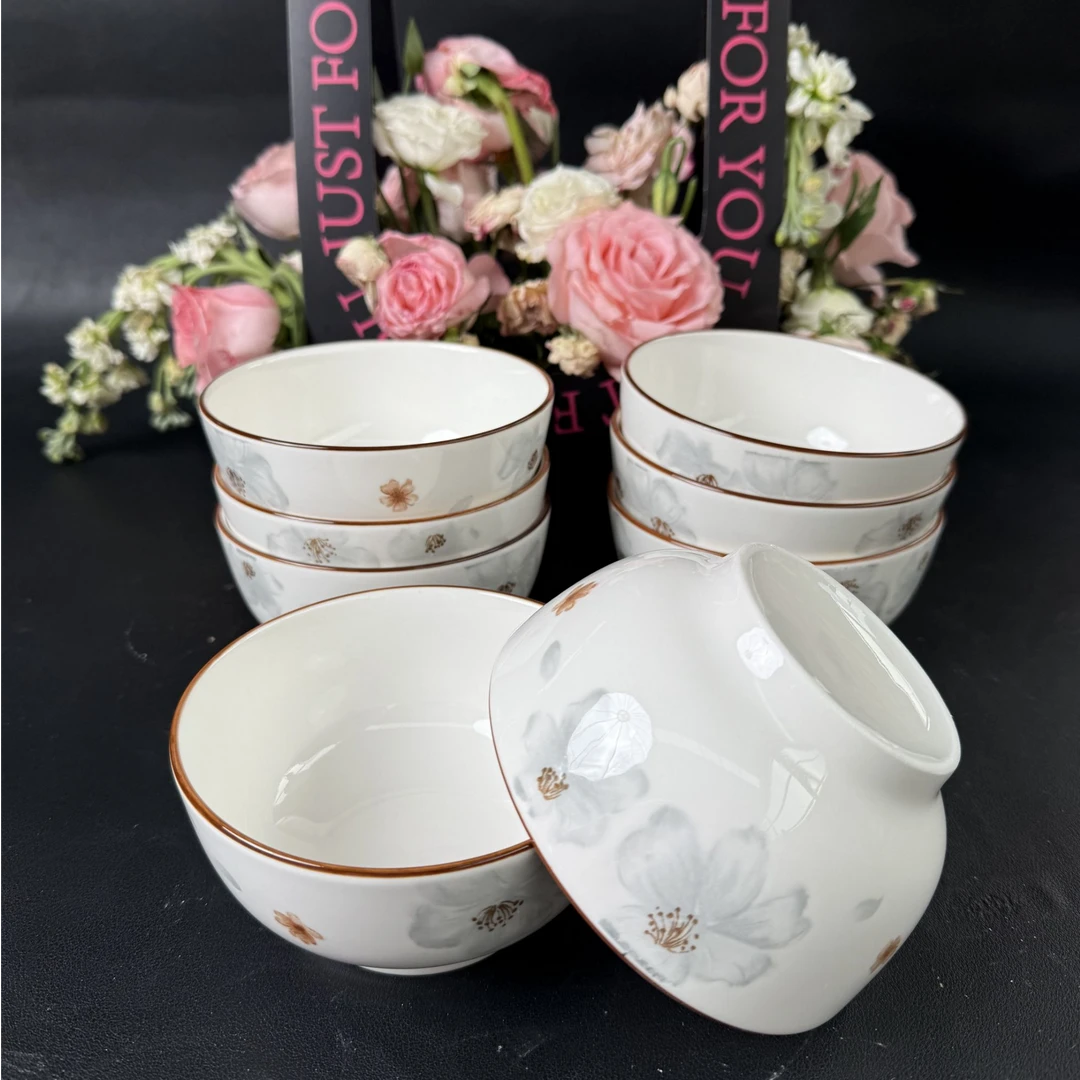 水墨花4.5英寸碗8只装陶瓷餐具