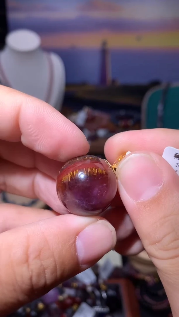 18K金镶嵌珠宝半成品水晶君*极光四色带天眼圆珠吊坠