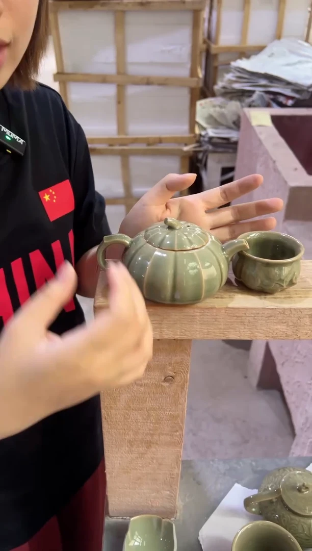 微瑕耀州窑南瓜壶+南瓜小杯