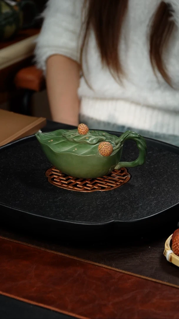 茶壶紫砂高建芳 荔枝壶114 绿泥 300毫升