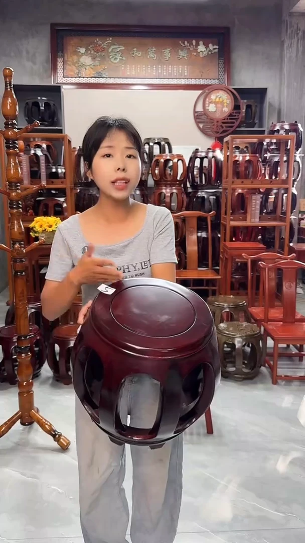 花梨木类家具【微瑕】酸枝色小号鼓凳单个5号