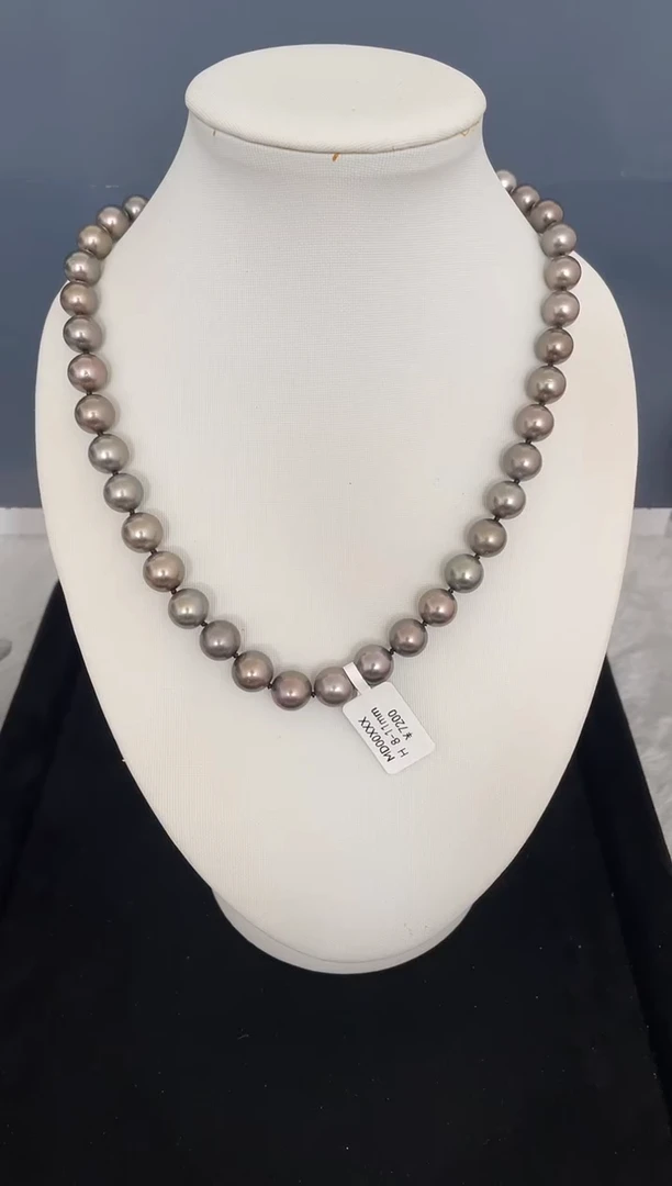 9K金镶嵌海水珍珠项链大溪地8-11mm（多样性发一）