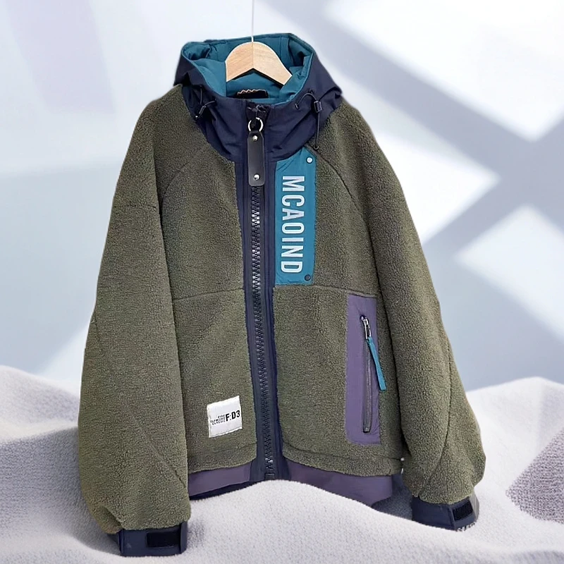 Y72男士户外防寒时尚百搭外套冬季连帽拼色简约休闲