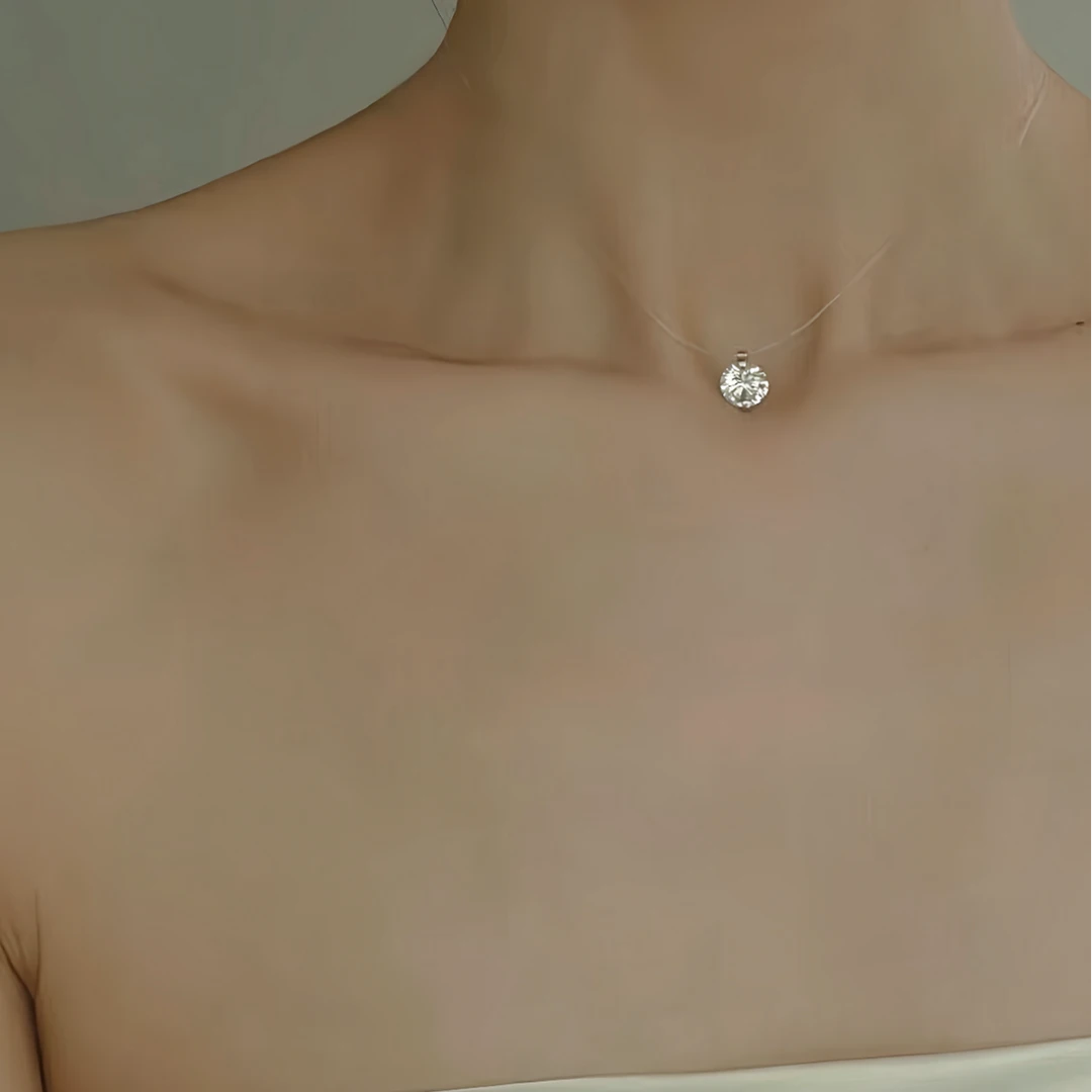 非金属树脂项链 A128 小众设计人鱼项链隐形线锁骨链 同款耳钉