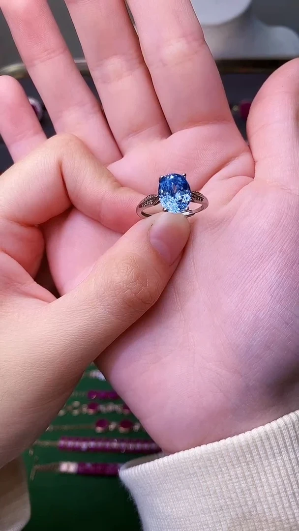 银S925镶嵌戒圈海蓝宝石127