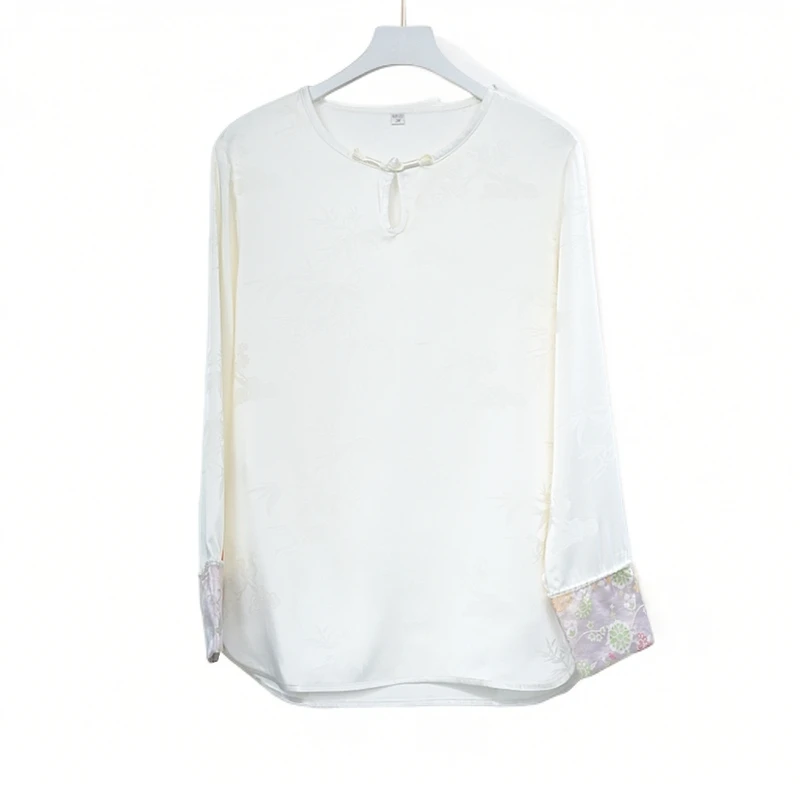 新中式圆领宽松气质国风长袖刺绣打底衫