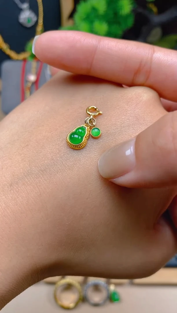 吊坠(不含链)银S925镶嵌翡翠蛋面葫芦万能扣