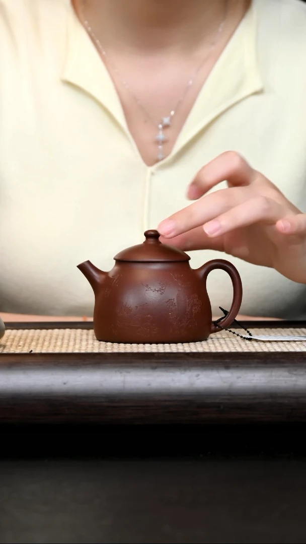 紫砂其他YZGT17331-沈新-笠帽-刻绘-紫泥-160cc-内推