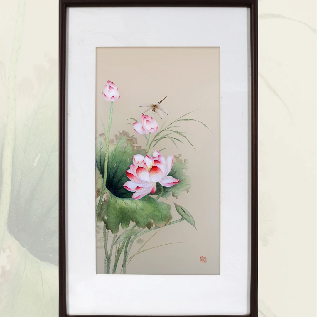 《清荷蜓韵图》单面绣挂画 手工苏绣 非遗传承