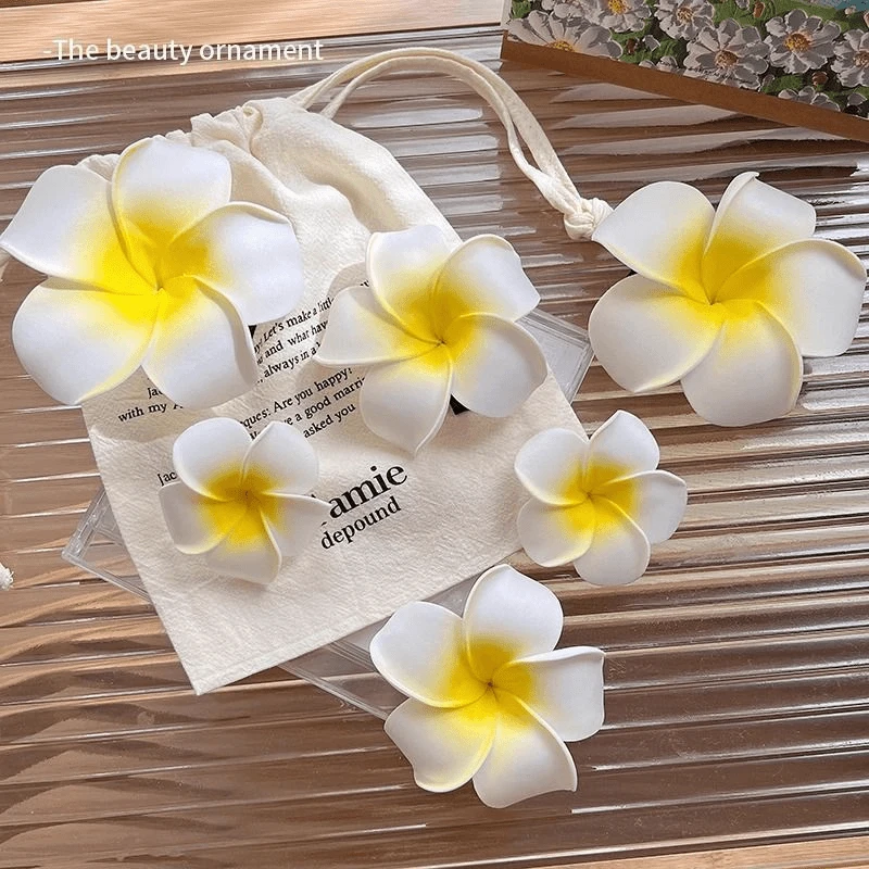 鸡蛋花发夹头饰发卡花朵耳边抓夹海边发饰边夹女侧边夹子海边拍照