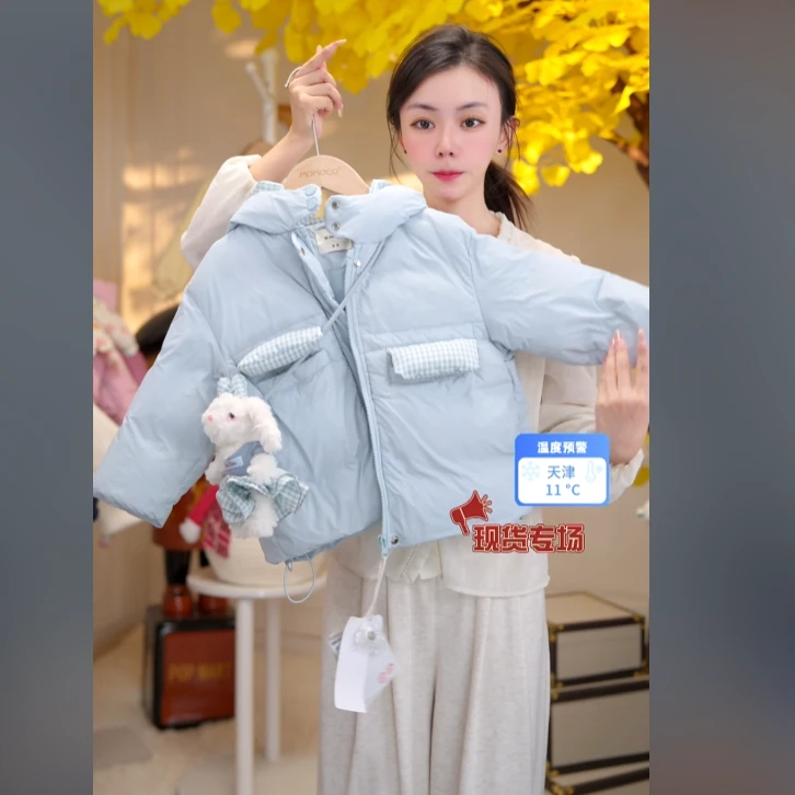 宽松洋气连帽女休闲轻薄秋冬汉服女童棉服加厚