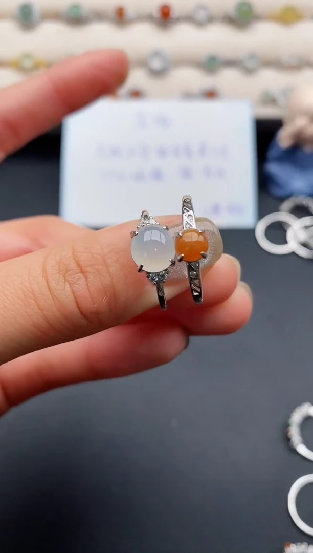 银S925镶嵌戒指翡翠缅甸天然A货翡翠111  6-10