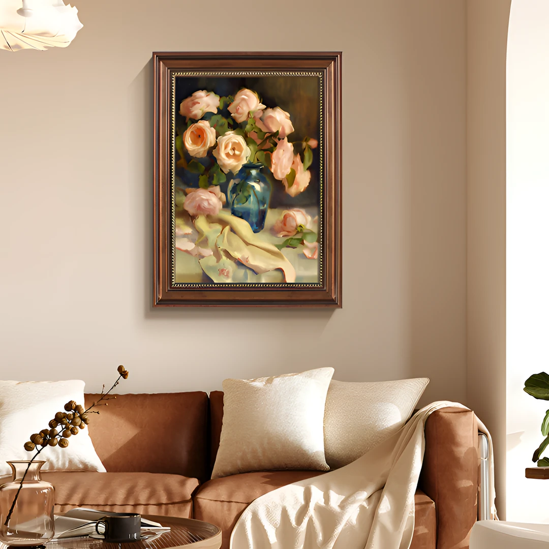 法式中古风花卉客厅装饰画高级感餐厅餐边柜挂画复古艺术玄关壁画