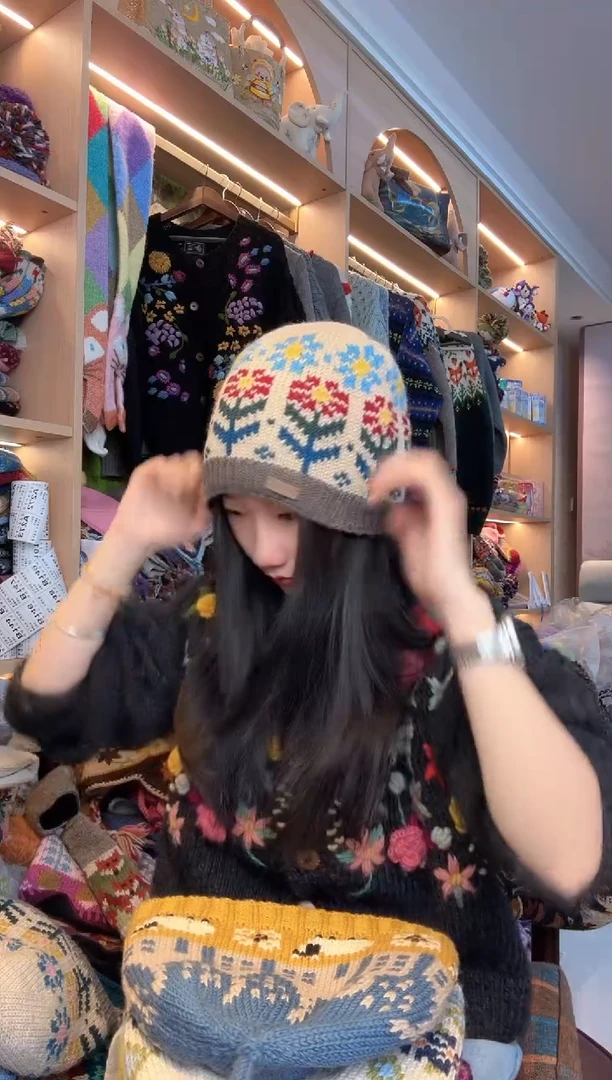 羊毛美利奴向日葵冷帽红色