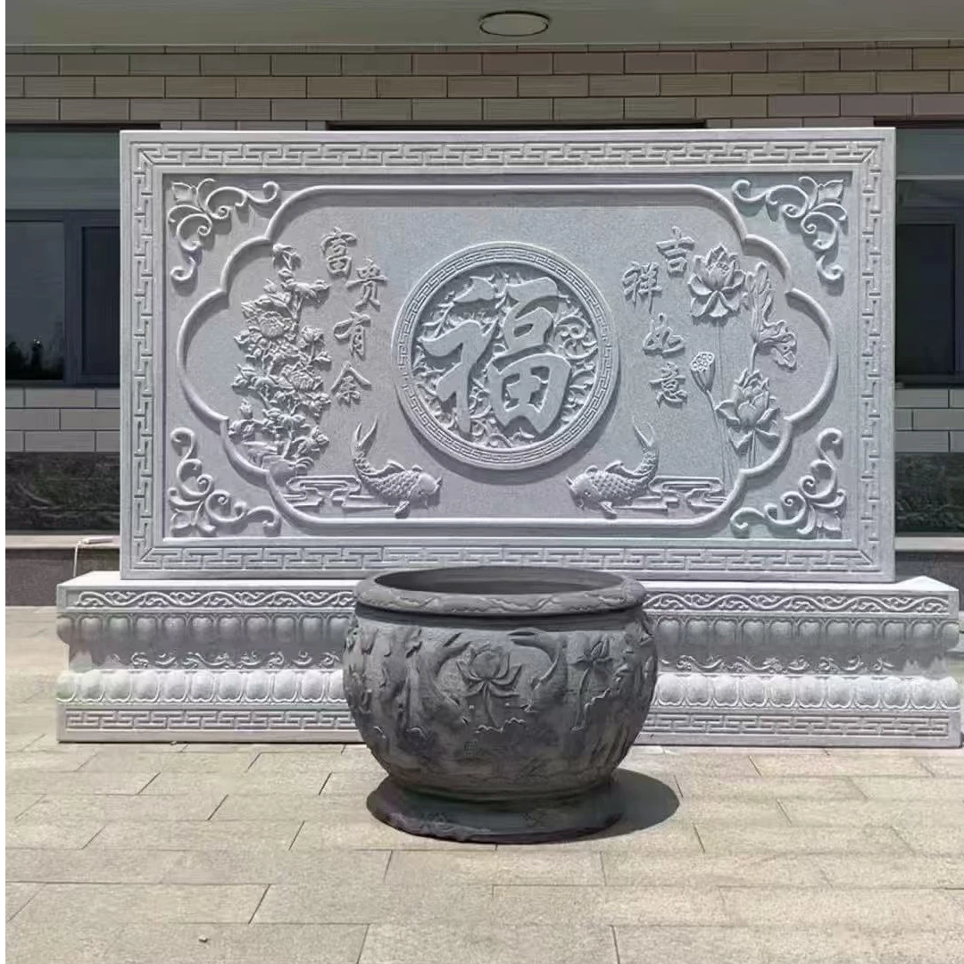 花岗岩石雕影壁墙福字地雕庭院别墅背景墙浮雕壁画