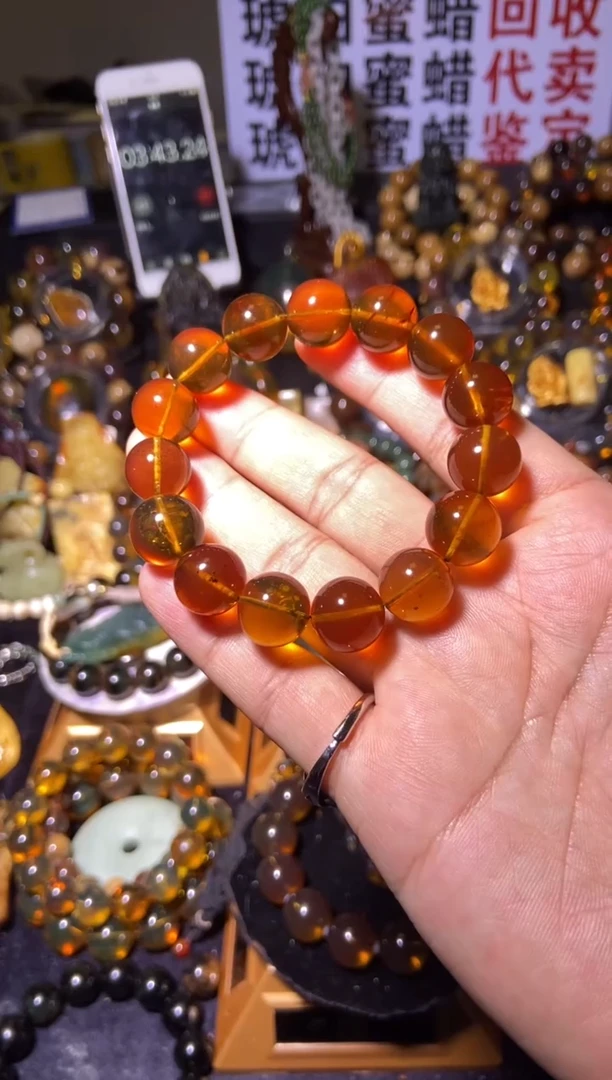 琥珀未镶嵌珠宝奇石手串14mm+