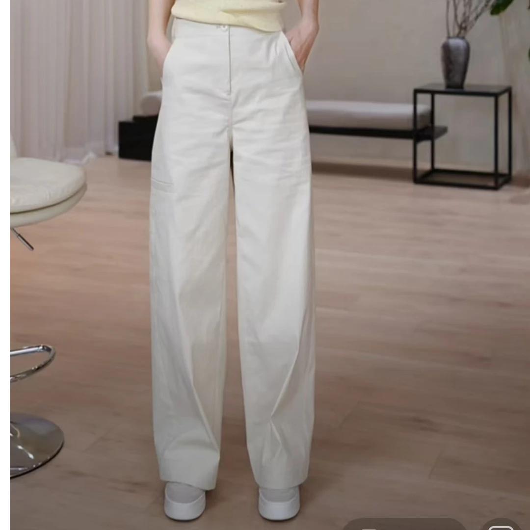 PM王囡囡 杏色侧一字口袋阔腿裤 ND1A0480