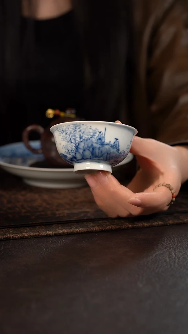 【闪购商品】杯332号HLX陶瓷写意山水撇口杯内绘随机