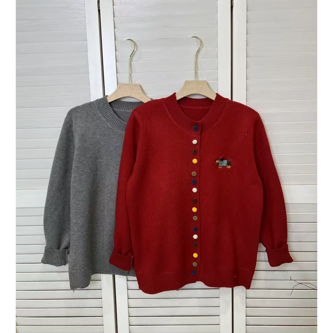 255刺绣小狗开衫毛衣女装秋冬圆领气质显瘦时尚百搭长袖毛衣