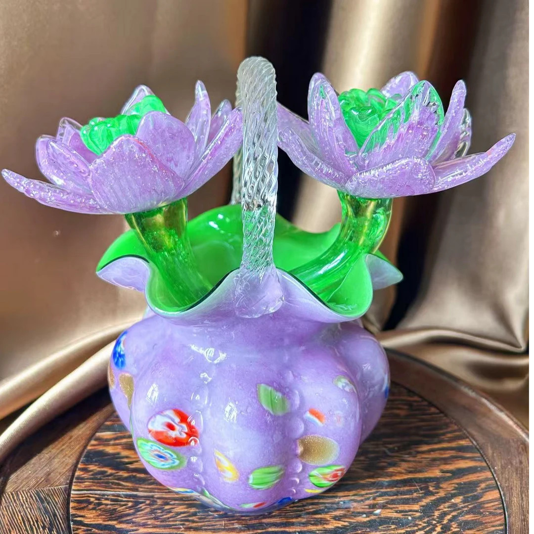 紫荷纳福篮花和瓶整套纯手工制作花瓶