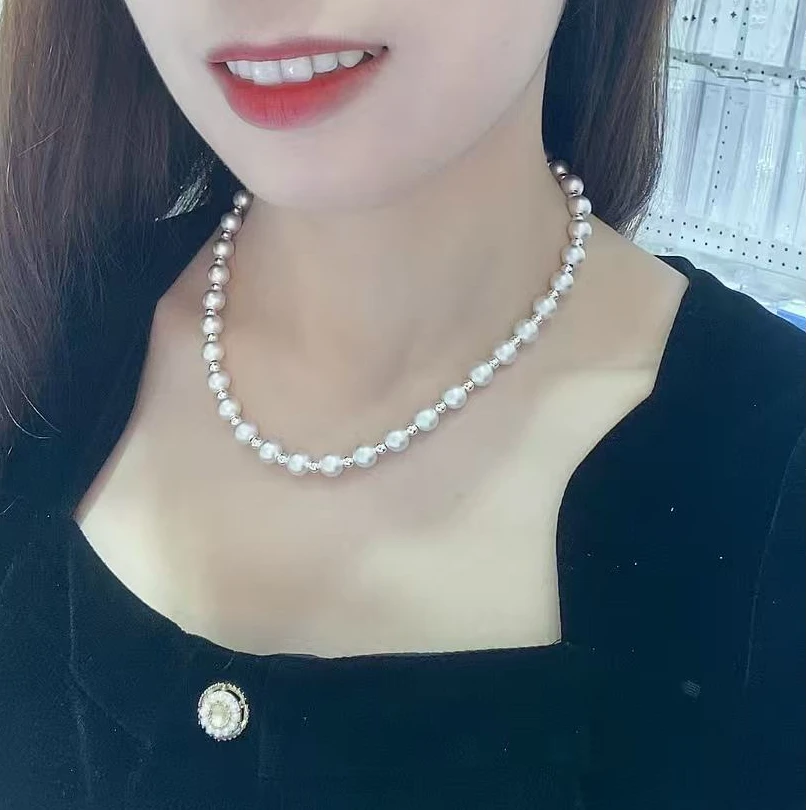 链子足银 999轻奢时尚古法隔珠8mm项链