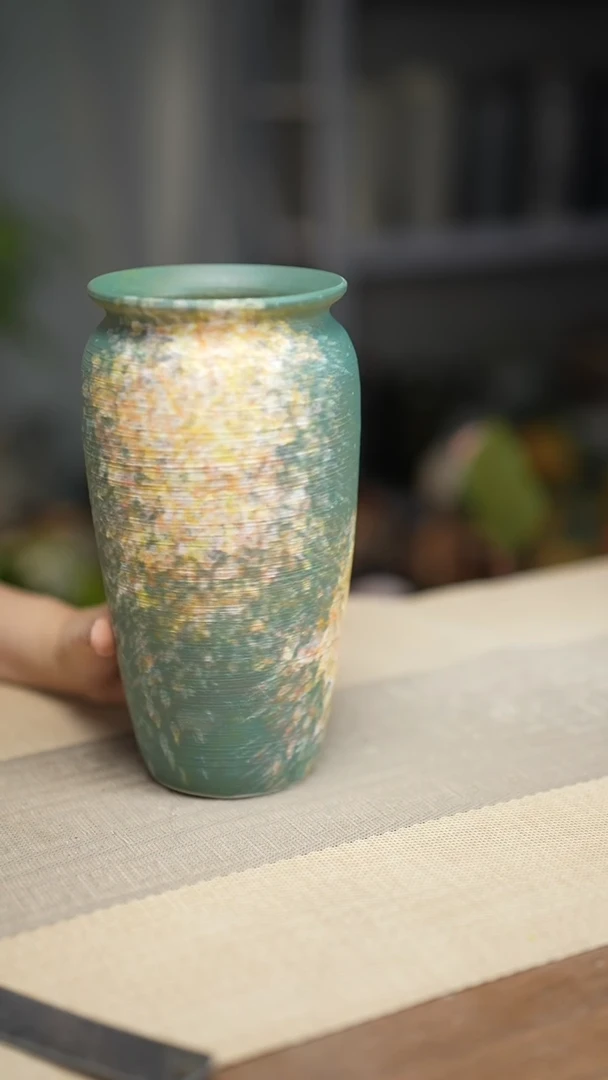 花器涂鸦绿翻口高25