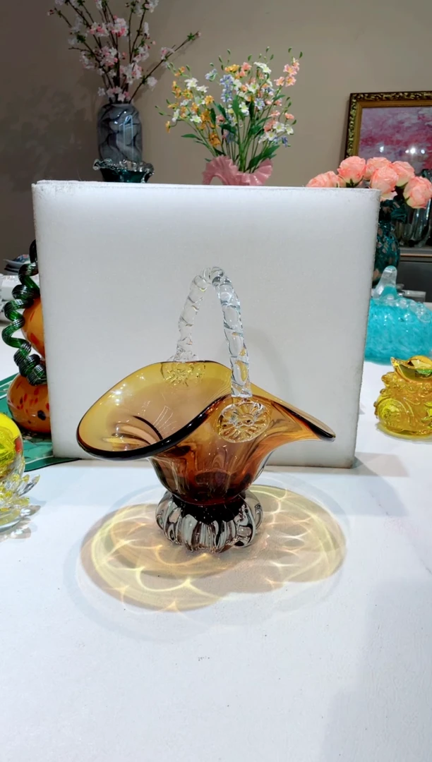 【闪购商品】琉璃手工艺品金红提篮  微瑕