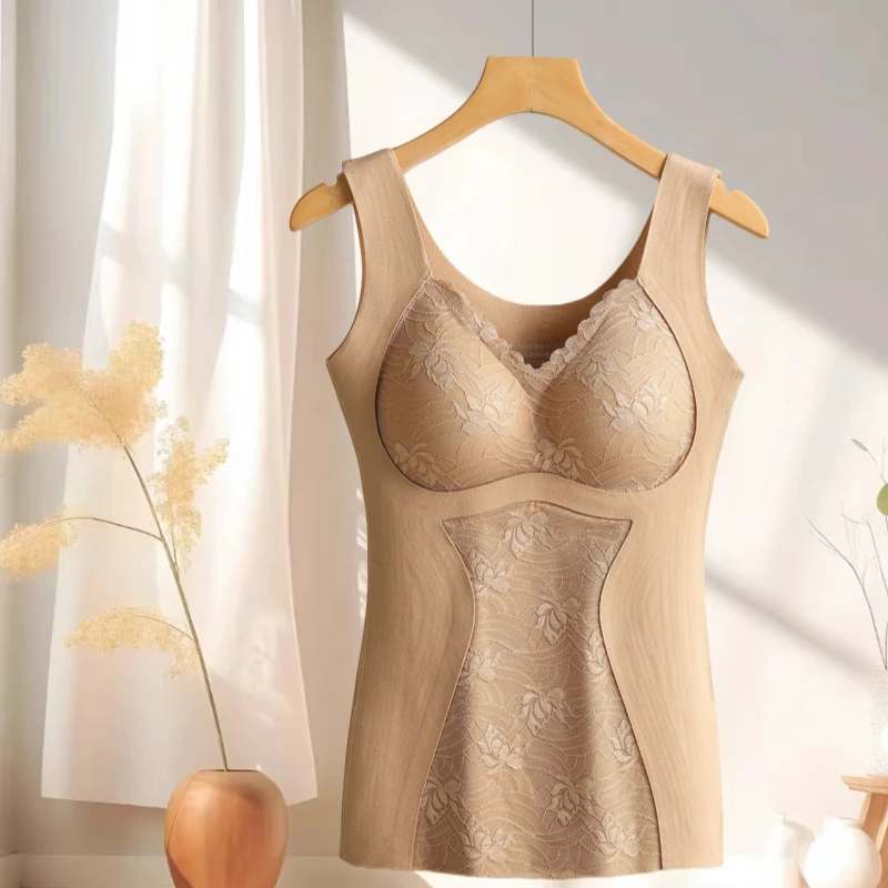 无痕德绒秋冬打底背心带胸垫无钢圈一体式免穿内衣保暖塑身内搭x