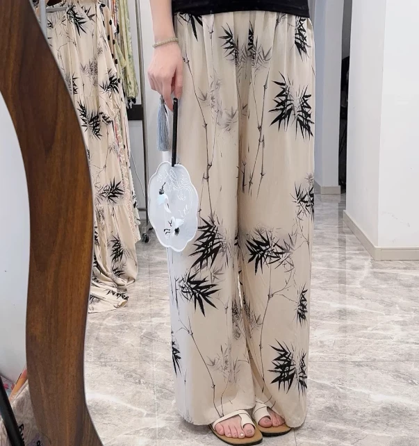 夏日绵绸阔腿裤女薄款可外穿凉感睡裤家居裤