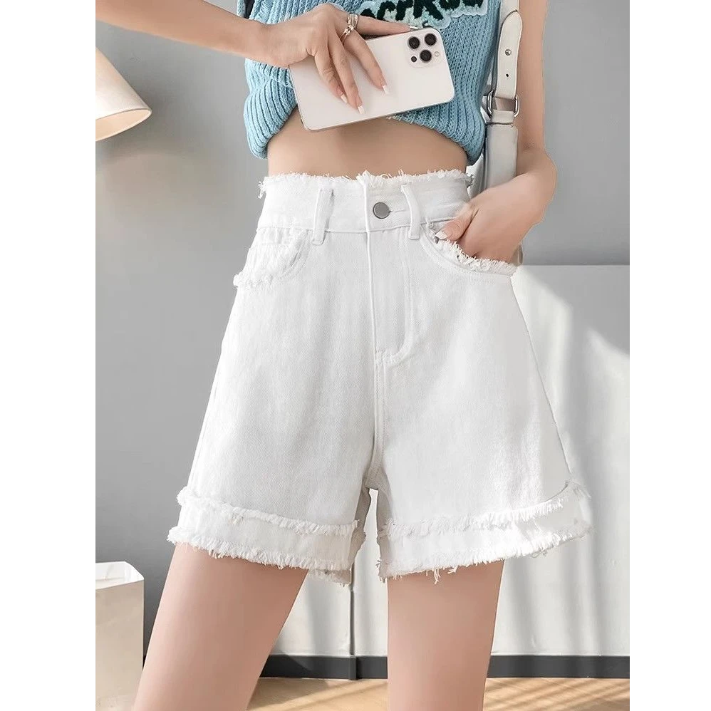 毛边设计感美式高街阔腿牛仔短裤女2025春季新款高腰宽松显瘦百搭