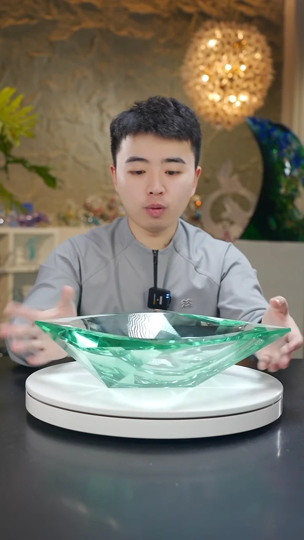 手工艺品琉璃湖水绿钻石切面果盘