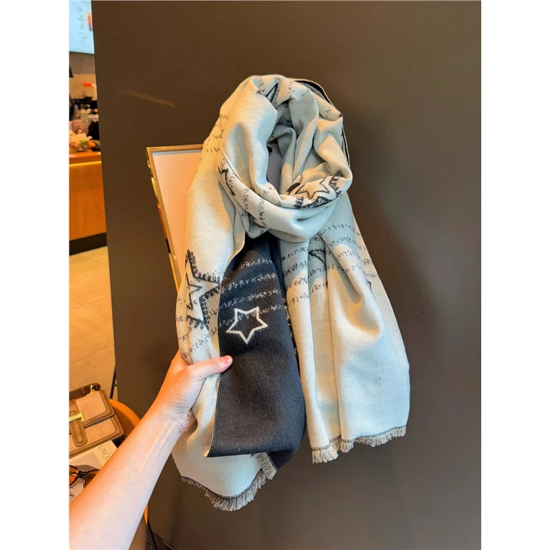 culv五角星围巾女冬季新款加厚双面新款外搭披肩高档送礼保暖围脖
