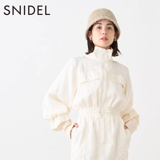 SNIDEL时髦休闲立领拉链抽绳收腰连衣裙SWFO235071