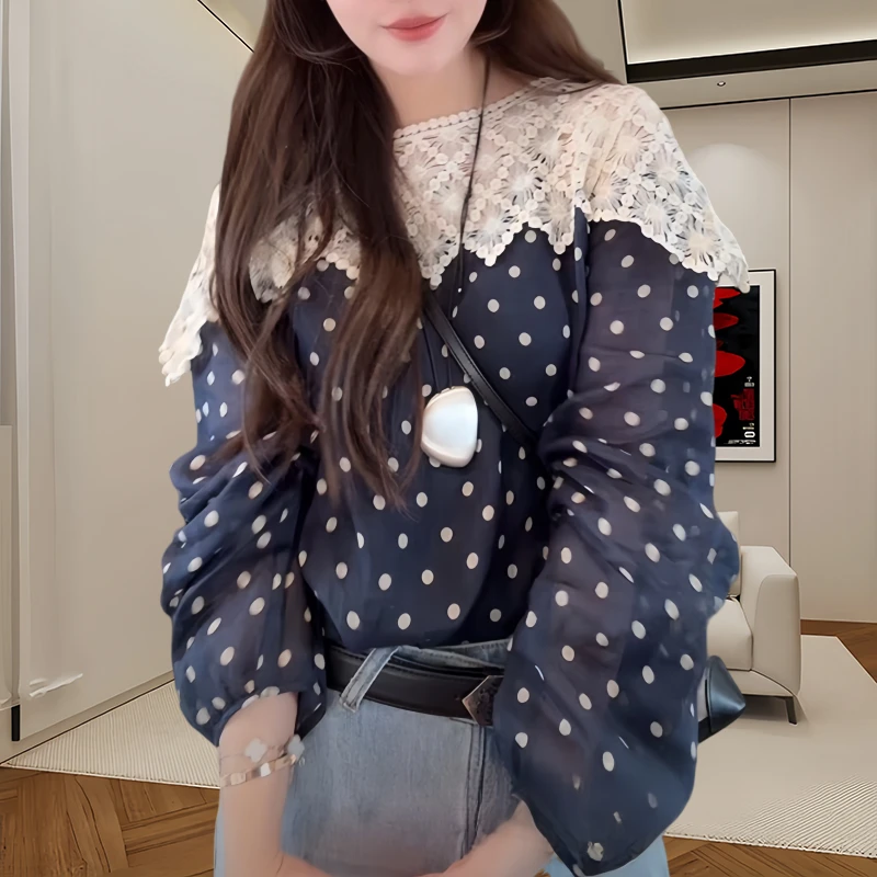 薄款蕾丝拼接长袖女士衬衫2025显瘦气质百搭夏季时尚宽松洋气减龄