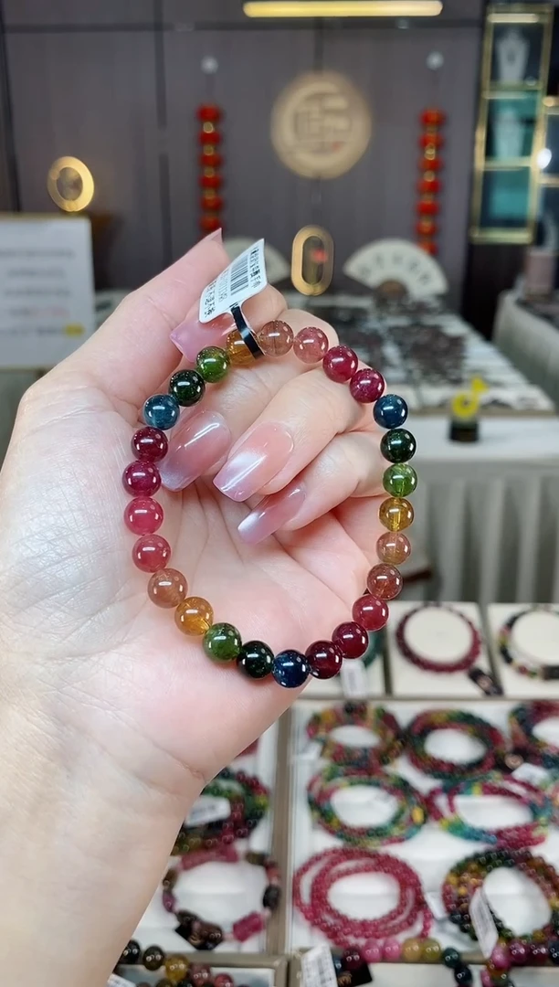 未镶嵌老矿碧玺彩虹单圈手串7mm+碧玺hon多样性发货一条